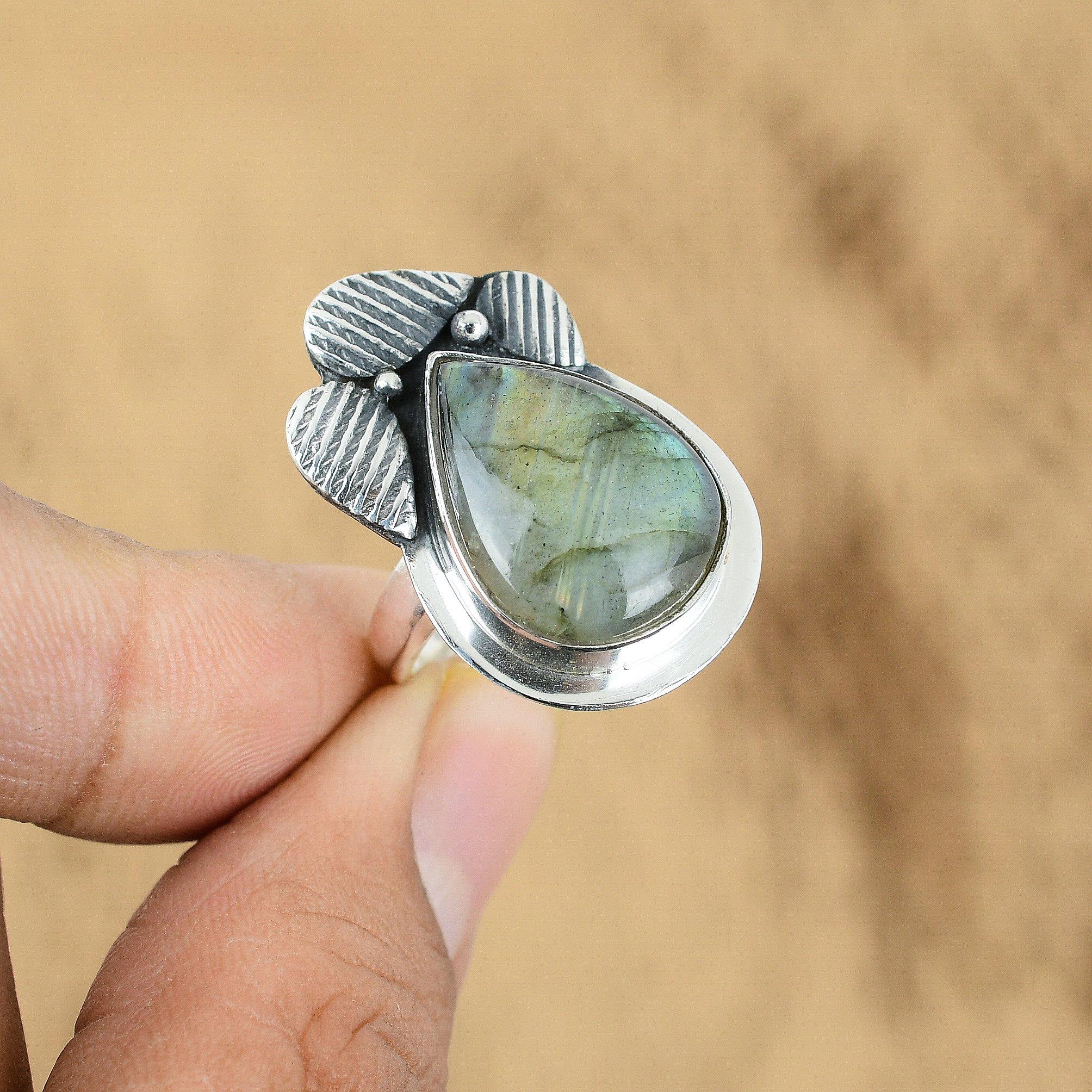 

Mothers day Sale Labradorite Gemstone Sterling Silver Birthday Statement Ring Yes