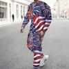 Men White All Over Mini American Flag Star Print Long Sleeve Sweatshirt And Drawstring Jogger Pants Two Piece Suit