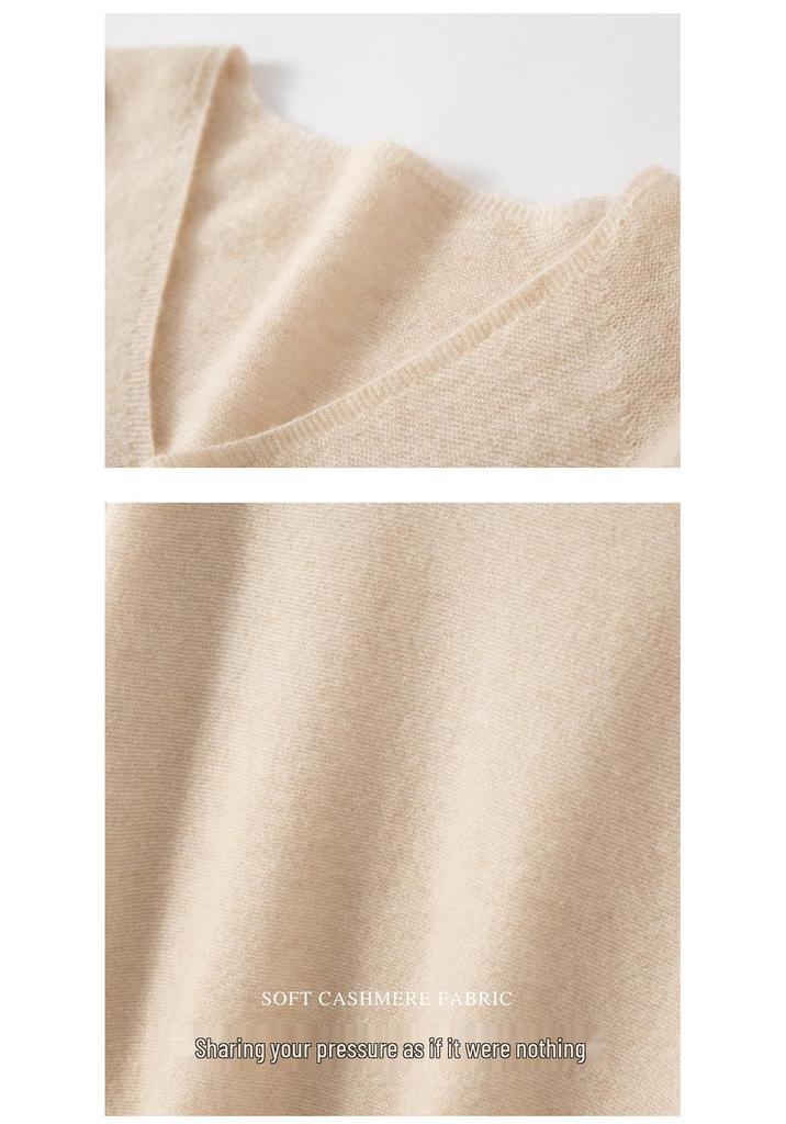 Women's Soft 100% Cashmere V-Neck Sweater - Loose Fit, Long Sleeve, Solid Color Knitwear for Autumn and Winter