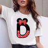 Kawaii Mickey Mouse ABCDEDFHI Letters Graphic Women T-Shirt Cute Summer Blouses Loose White O-Neck Tees Short Sleeve Tops