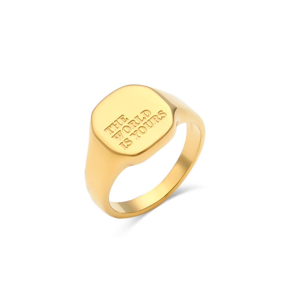 E.B.belle Engrave Jewelry Gift Minimalist Letter Word Suqare Stainless Steel Ring Water Resistant Gold Ring Plated For Women