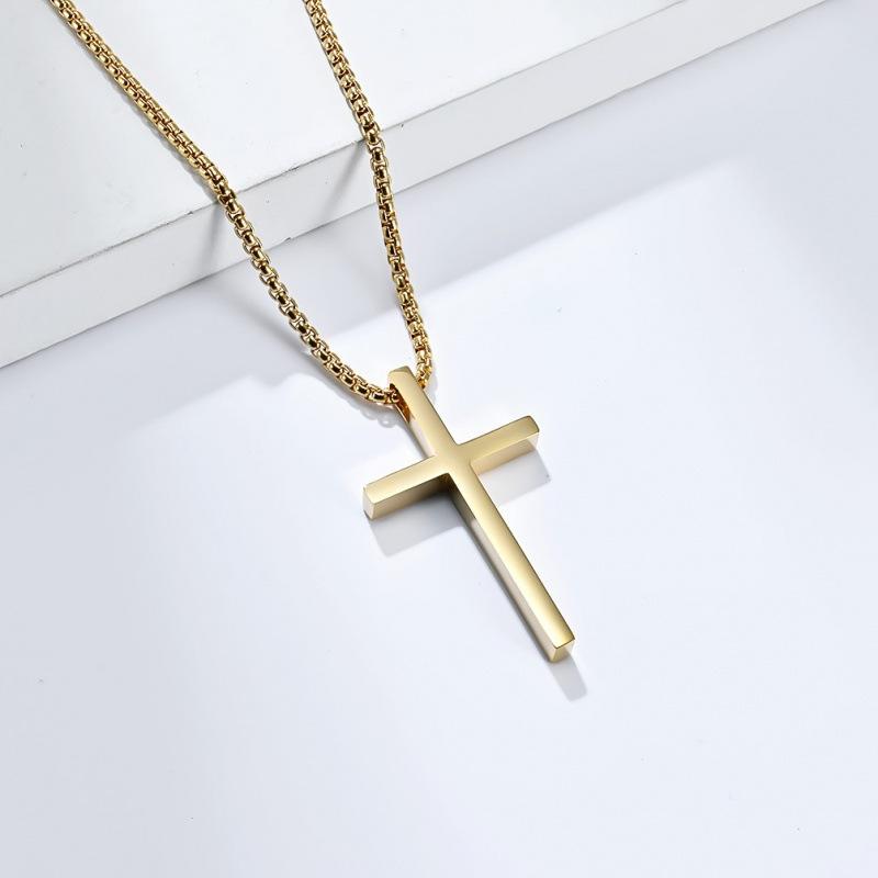 Cross Necklace Titanium Steel Men'S Trendy Versatile Stainless Steel Cross Pendant Sweater Chain Accessories