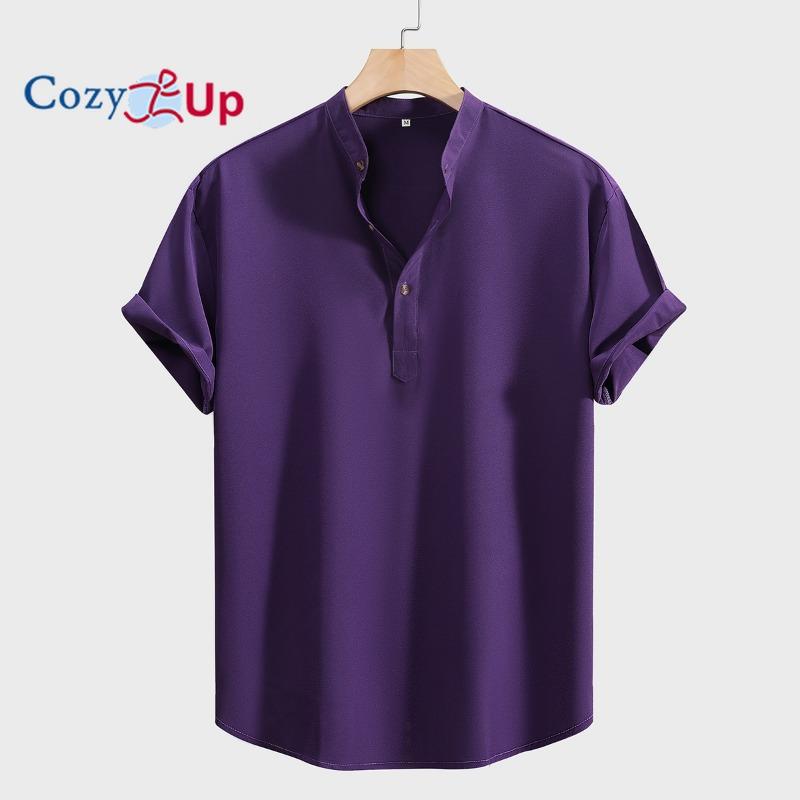 

Уютная мужская рубашка Генри, повседневная рубашка на пуговицах с короткими рукавами в тропическом стиле, летняя пляжная футболка XXL фиолетовый