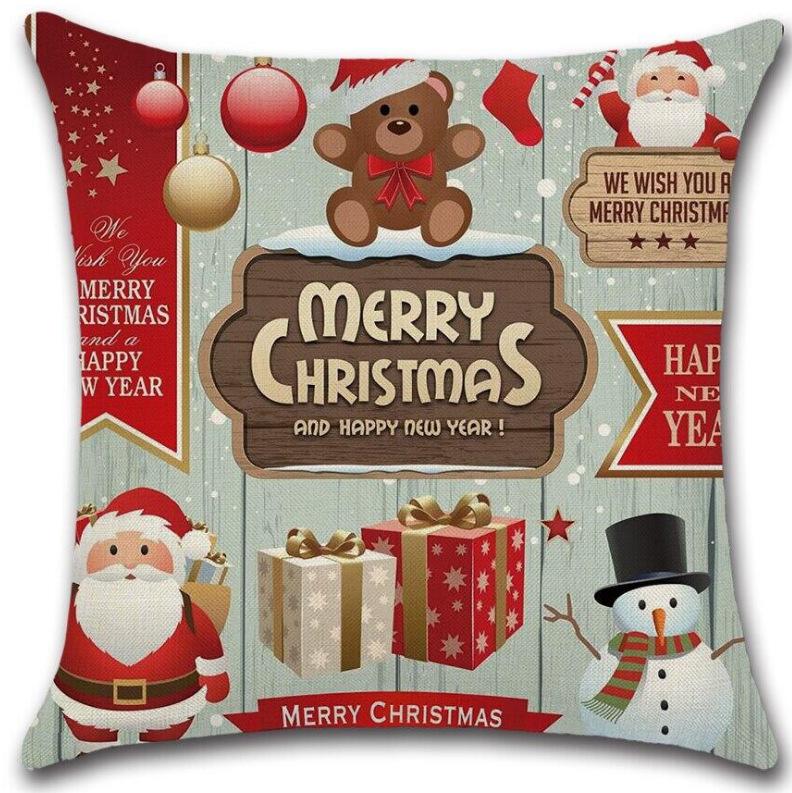 Christmas Deer Cartoon Pattern Throw Pillow Cover With Short Plush Print For Living Room Sofa Decoration Cushion Cover