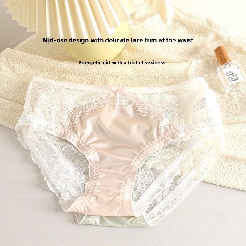 Female Spring and Summer Thin Sexy Lace Mesh Yarn Perspective Rear Hip Breathable Waist Underwear