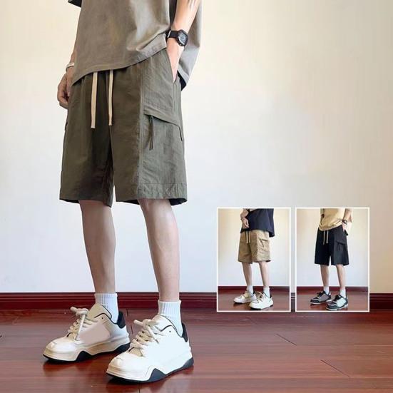 Men's Knee Length Shorts Loose Fit Cargo Shorts with Drawstring Waist