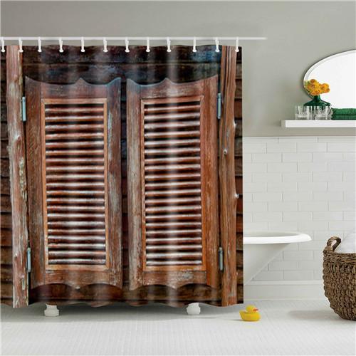 Vintage Style Retro Wooden Door Bathroom Shower Curtains Frabic Waterproof Polyester Bath Curtains With Hooks