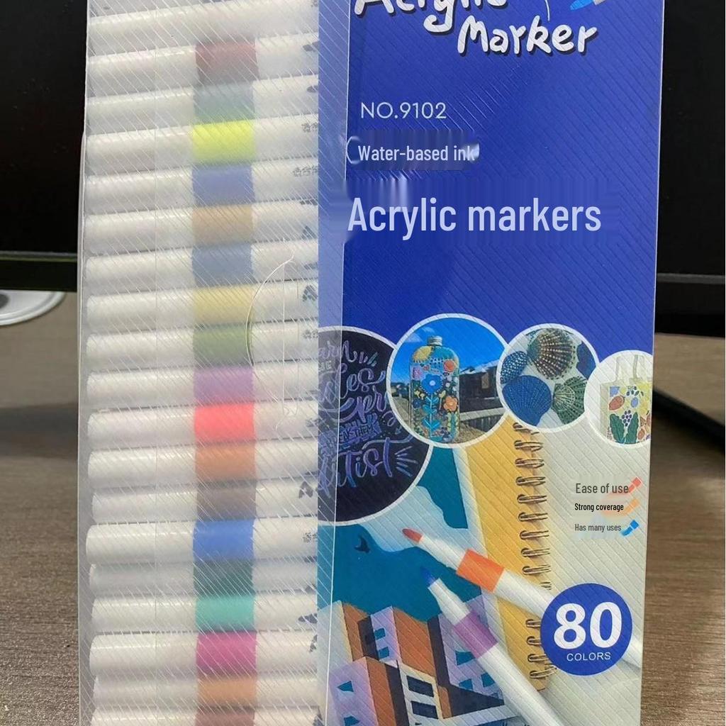 80-Color Acrylic Markers Set for Kids: Layerable Watercolor Paintbrushes in PVC Box
