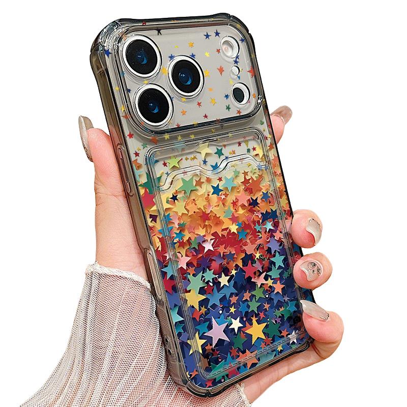 Colorful Rainbow Star Case For iPhone 18 Pro Max Clear Card Slot Back Cover For iPhone 17 16 15 14 13 Pro Max 17E