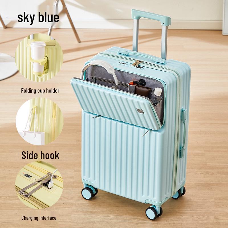 20-Inch Leather Front-Opening Suitcase with Universal Wheels and Combination Lock - Large Capacity for Men and Women