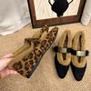 Leopard Print Mary Jane Single Shoes Autumn and Winter New Pointed Small Inner Height Increase Plush Shoes