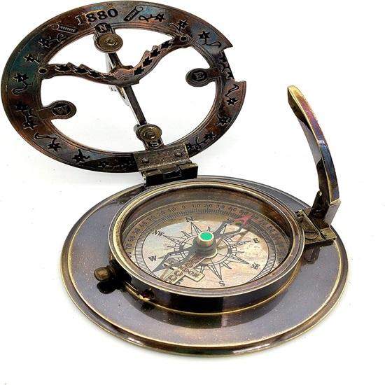 6.5cm Brass Handmade Brass Sundial Compass Beautiful Gift Item with Leather Box