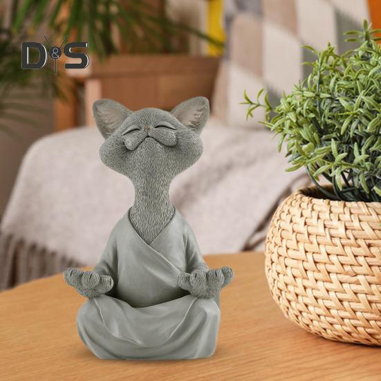 Meditation Cat Statue Sitting Kitten Resin Figurine Zen Yoga Animal Sculpture Home Office Bookshelf Desktop Decoration Ornament