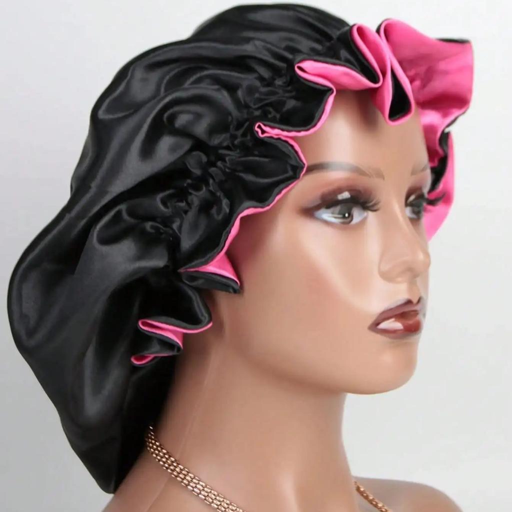 1Pc Two Tone Satin Hat Silk Bonnet For Sleeping Satin Bonnets Double Layer Reversible Hair Cap Bonnet For Women Long Curly Braid