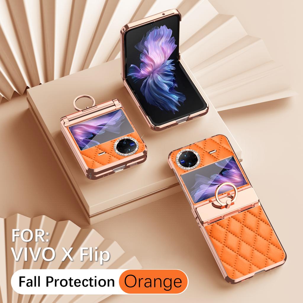 Luxury Fashion Diamonds Leather Plating Ring Holder Phone Case For Vivo X Flip Hinge Full Protection Cover