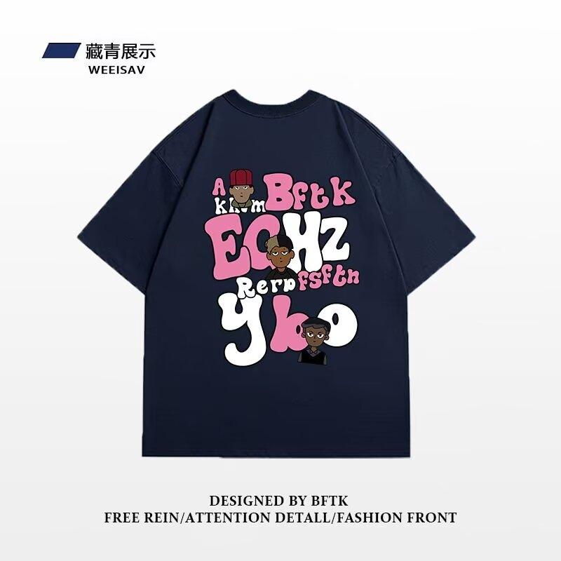 

Мужская модная футболка с круглым вырезом и короткими рукавами с принтом для лета, свободный повседневный топ 5XL темно-синий