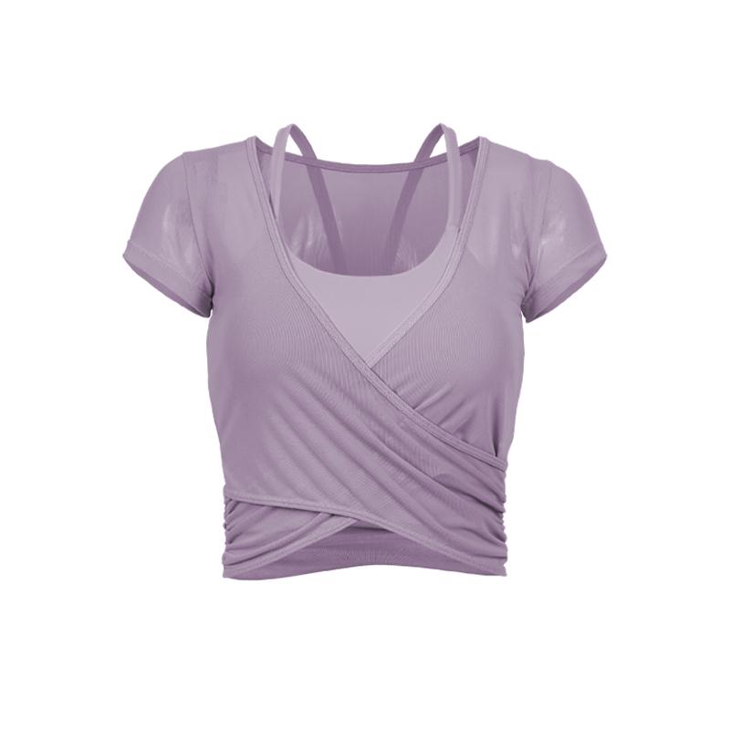 Top de Yoga Slim de Malha Feminino Verão 2024 - Roupa de Fitness e Corrida de Manga Curta