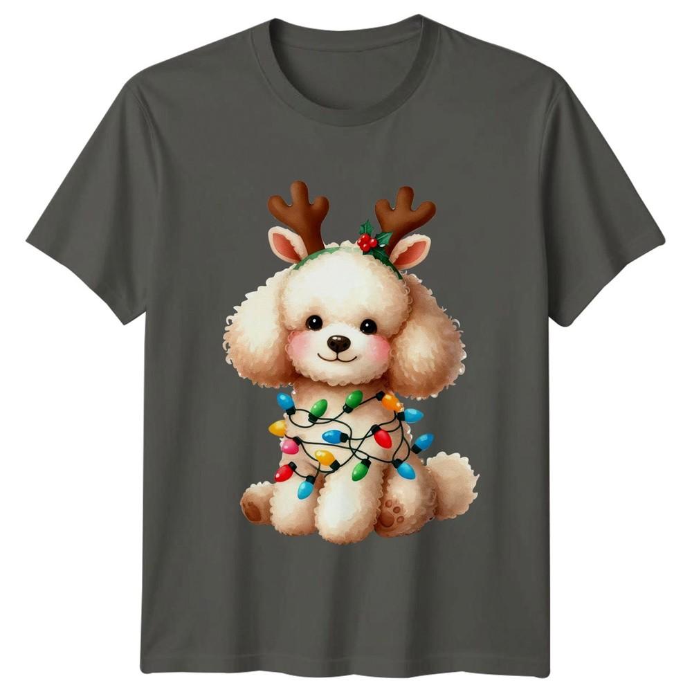 Christmas Puppy Reindeer Lights Holidays Unisexs Unisexs Graphic Tee Shirt S