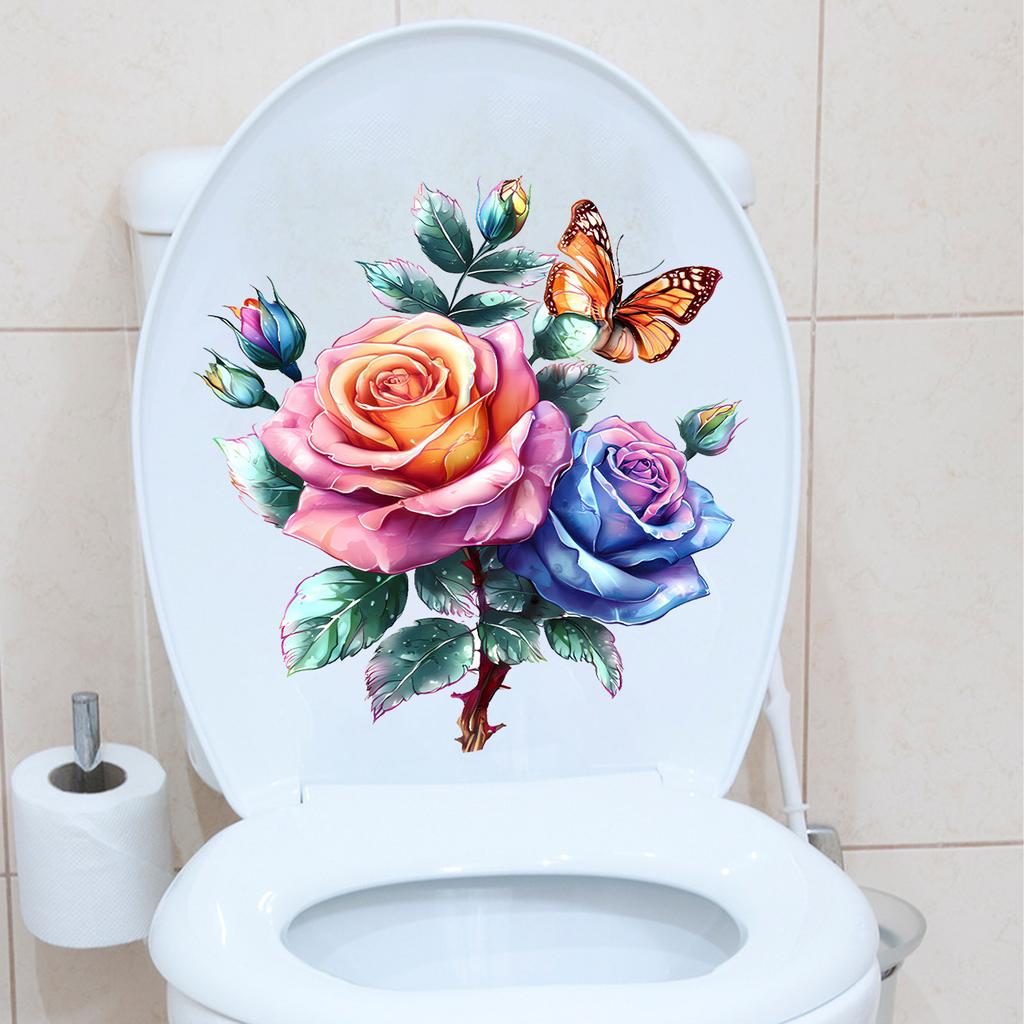 Floral Butterfly Toilet Sticker Self-Adhesive Removable for Bathroom Wall Decor