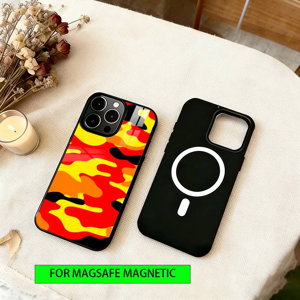 Bright Camouflage Pattern Phone Case For iPhone17,16,15,14,13,12,11 Plus,Pro Magnetic with Magsafe Wireless Charging