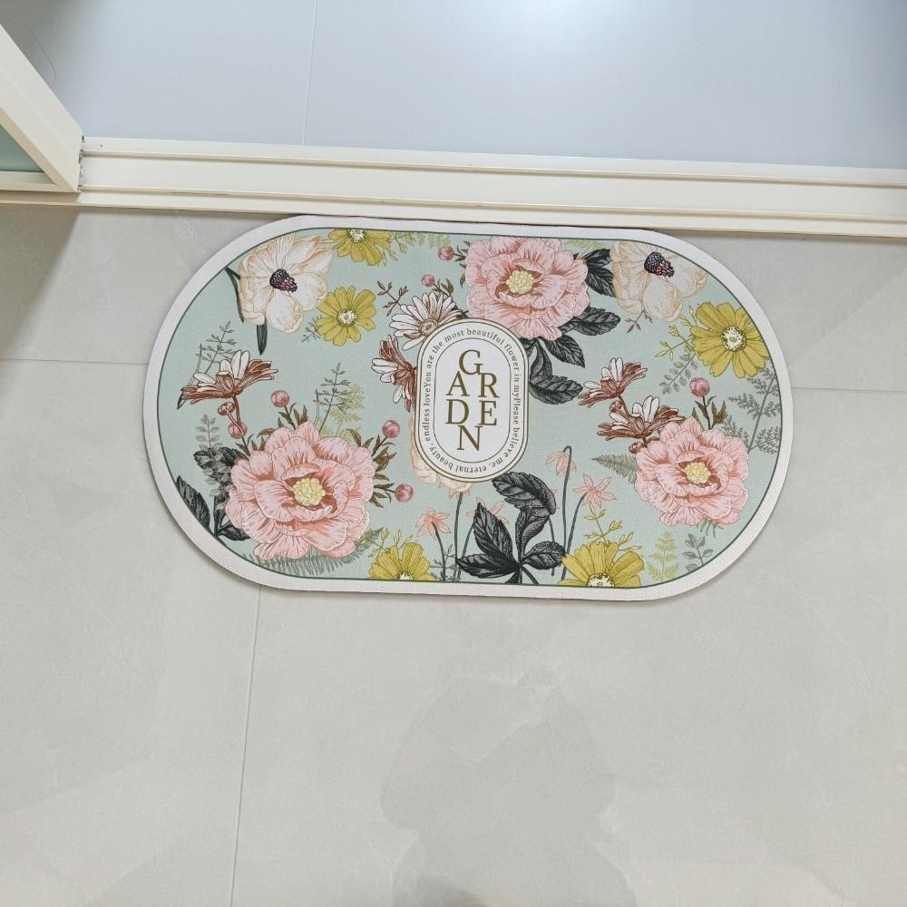 Flower Printing Bathroom Floor Mat Elegant Anti Slip Door Mat Absorbent Bath Carpet  Household Use