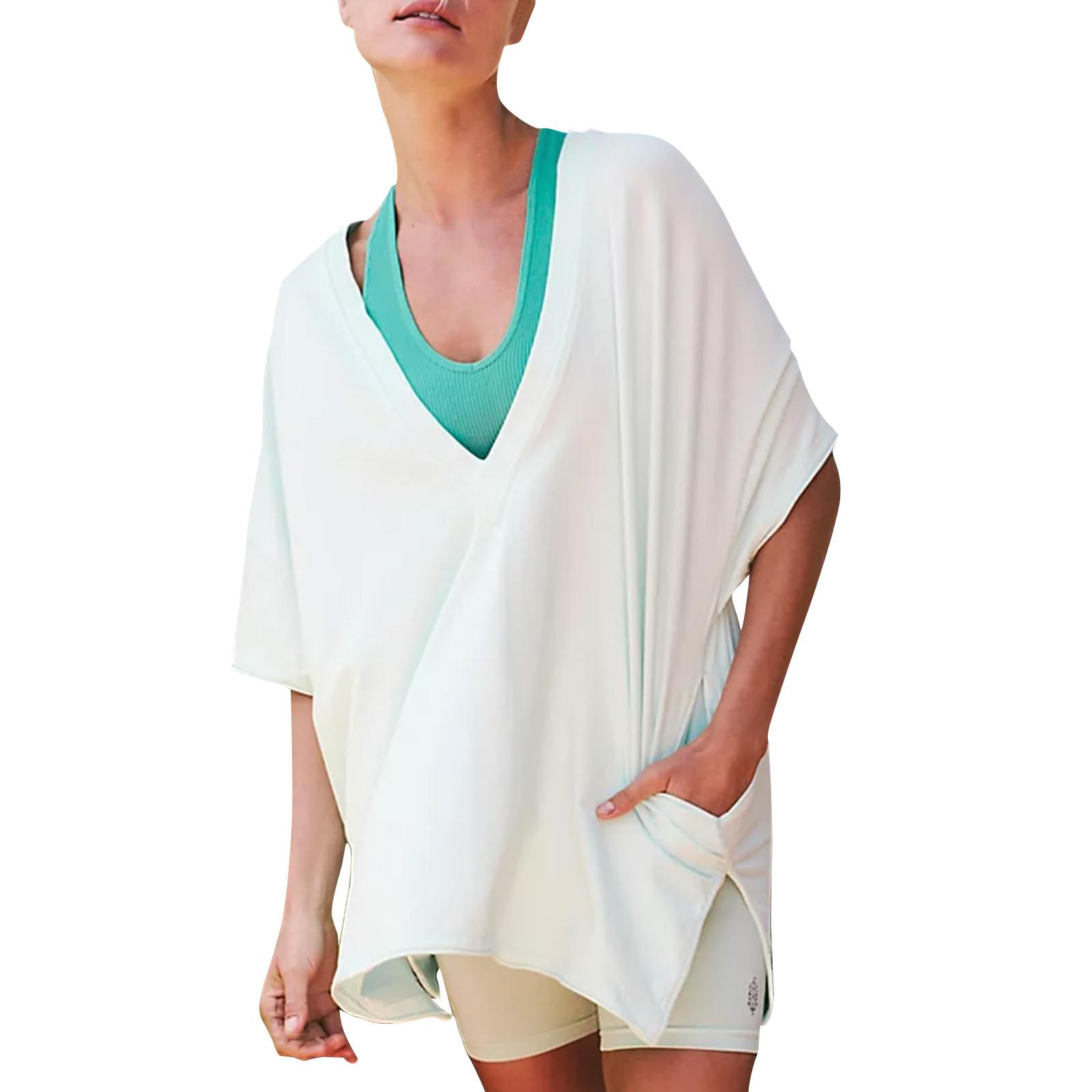 

Женские повседневные футболки большого размера с V-образным вырезом, топы, двусторонние спортивные футболки с круглым вырезом, модные трендовые футболки S белый