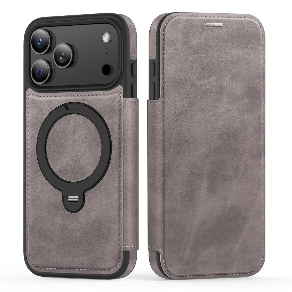 Apple iPhone 17 Pro Max/16/15 Pro Magnetic Flip Leather Case with Stand & Anti-Theft Brush
