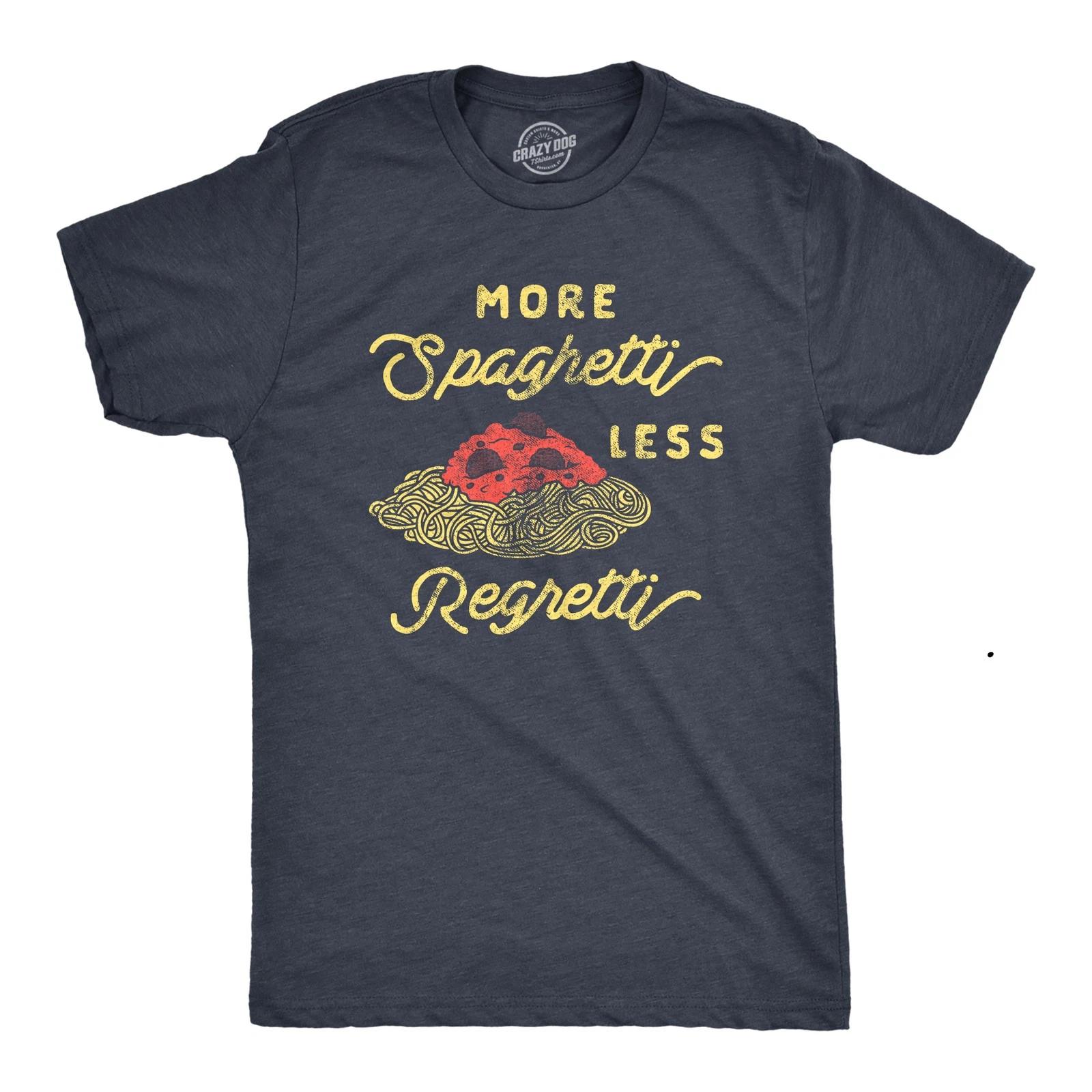 Mens More Spaghetti Less Regretti T Shirt Funny Italian Food Pasta Lovers Tee L