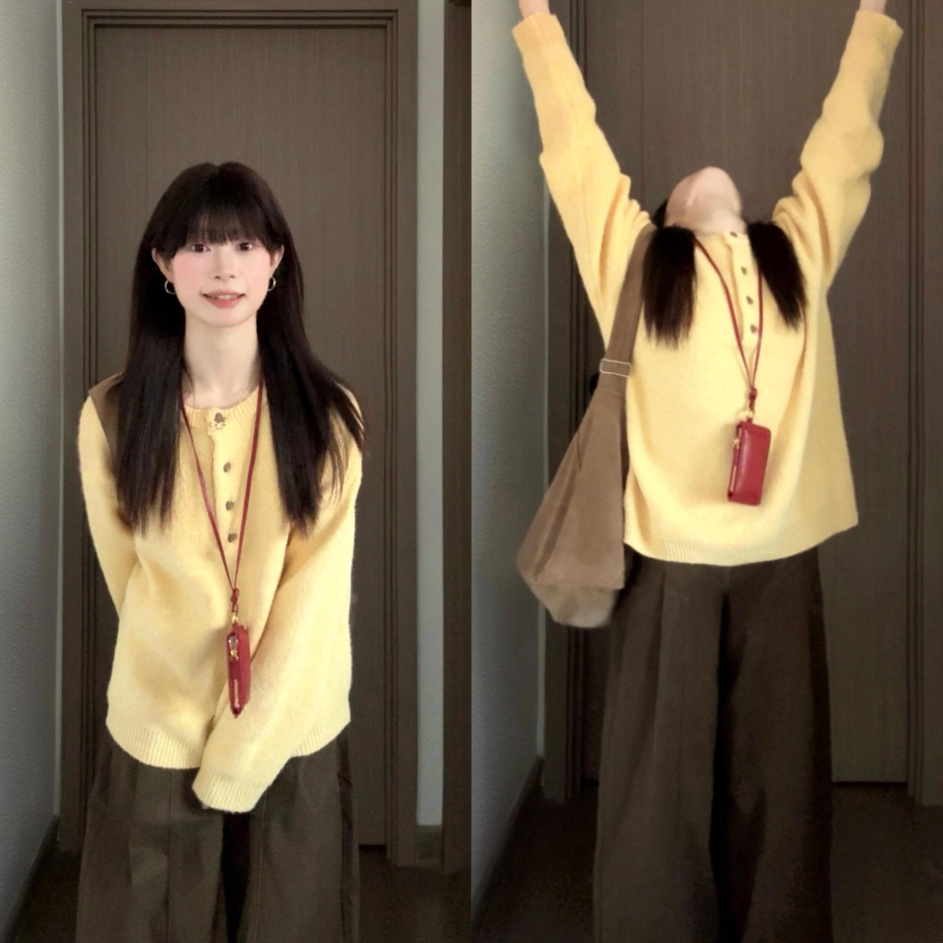 

{Sheep Fleece} Yellow Crew Neck Pullover Knitted Sweater Women s Autumn and Winter Warm Loose Long Sleeve Lazy Wind Sweater A жовтий