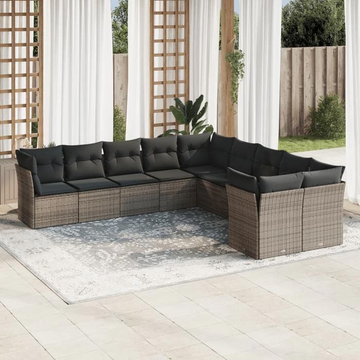 VidaXL Salon de Jardin avec Coussins 10 pcs, Canapés de Terrasse, Ensemble de Meubles de Patio, Mobilier d'Extérieur, Gris 3250079