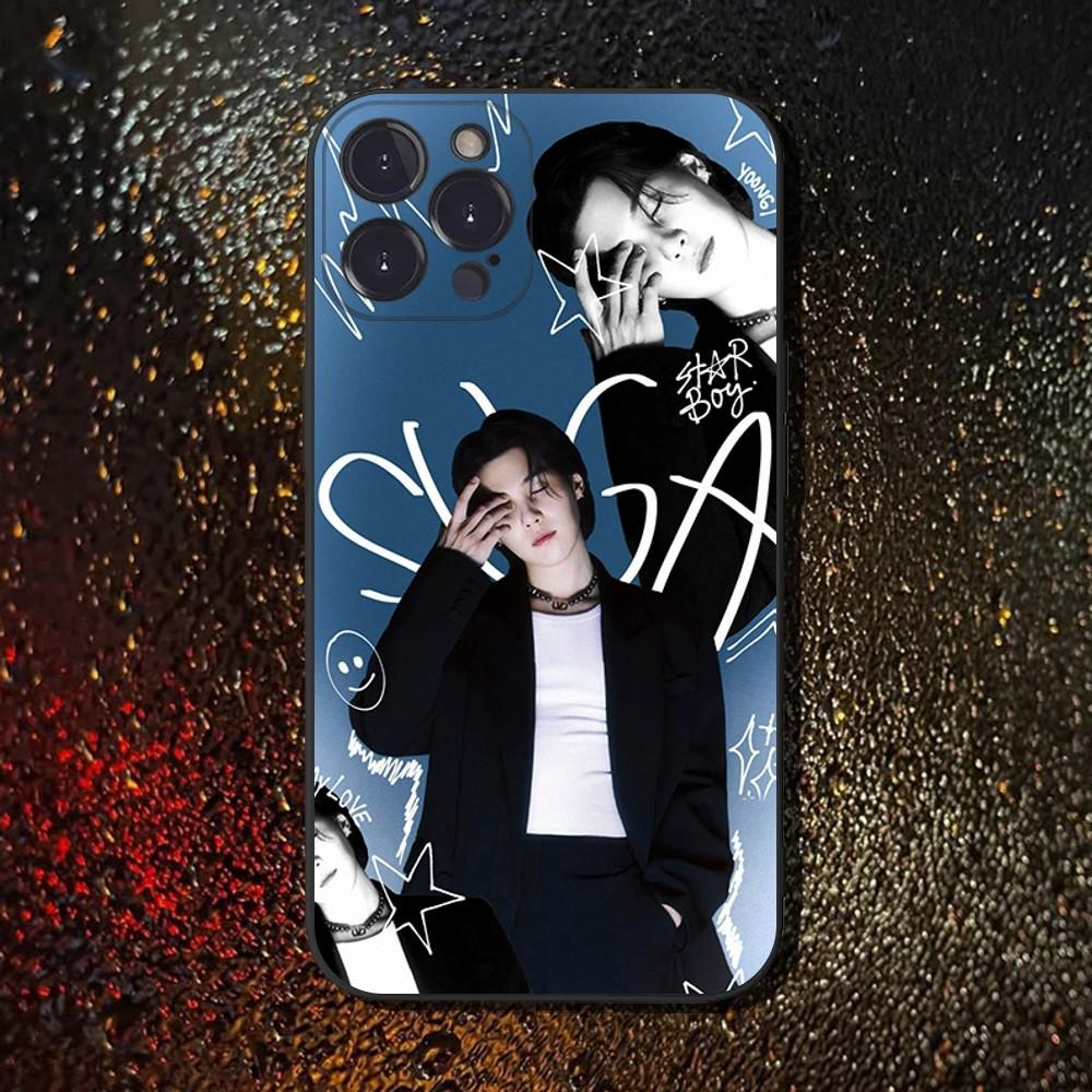 Suga Min Yoon-gi Phone Case For iPhone 16,15,14,13,12,11 Plus,Pro Max,XS,X,XR,SE,Mini,8,7,Soft Silicone Black Cover