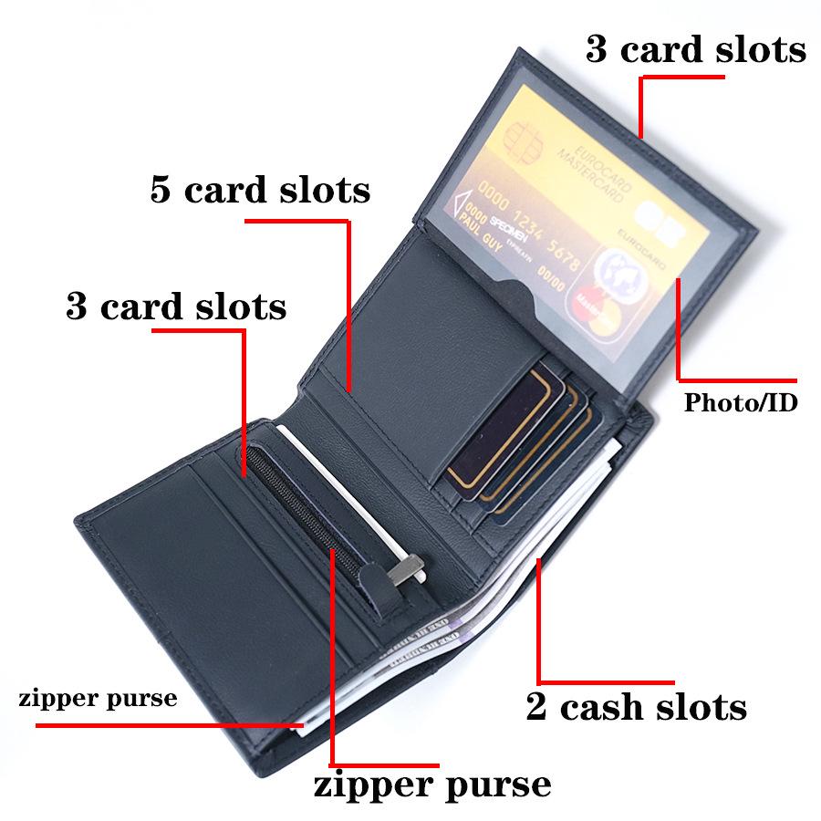 Men's RFID Genuine Leather 3-Fold Wallet with Zipper Coin Purse and Card Holder.