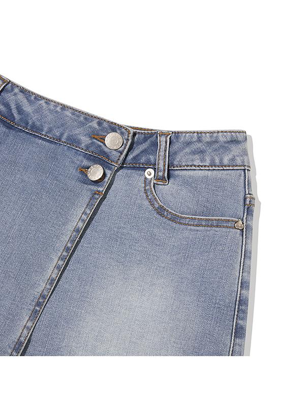 KIRSH Cherry Inner Pants Cover Denim Skirt [Blue]