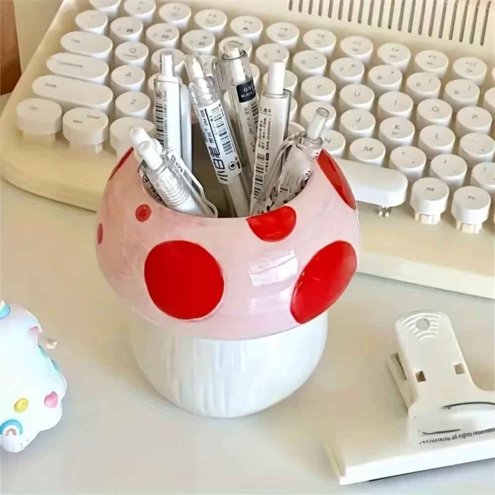Creative Decoration Mushroom Decorative Piece Pink and Red Makeup Brush Holder  Makeup Organization