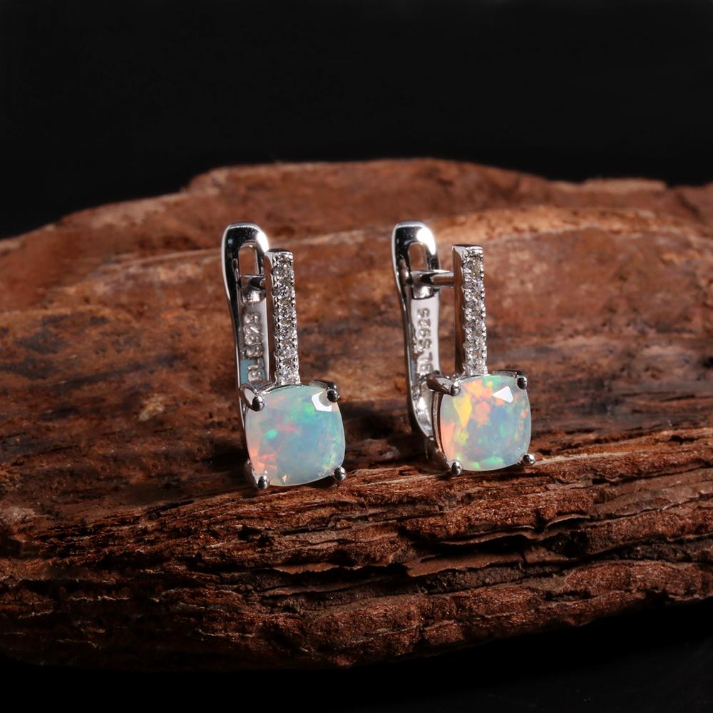 Colorful October Birthstone Rare Gems Natural Opal Earrings 925 Sterling Silver Birthday Gifts for Women and Girls