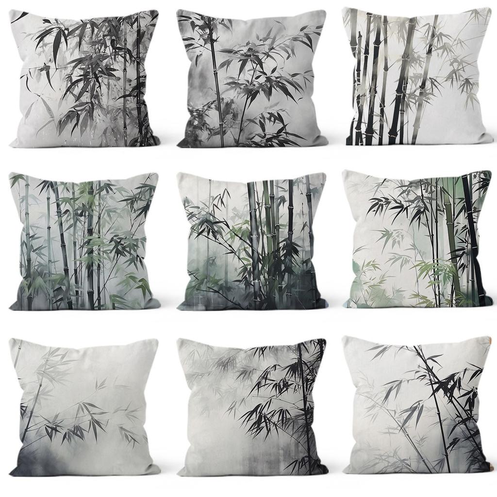 Traditional Chinese Ink And Bamboo Pillowcase, Suitable For Home Sofa Decoration, Living Room, Dormitory