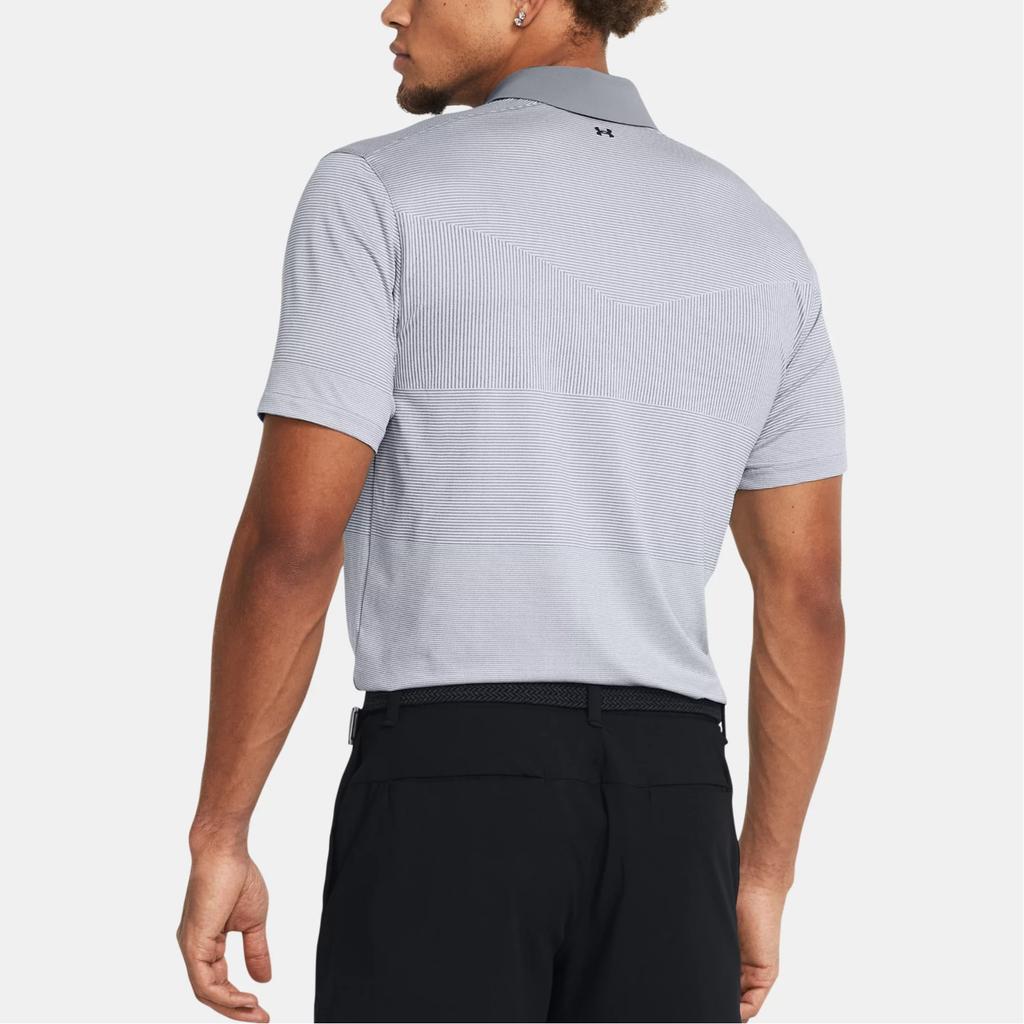 Under Armour Tour Tips Striped Golf Pique Short Sleeve Polo Shirt Men Polo Shirts Steel 1383422-035