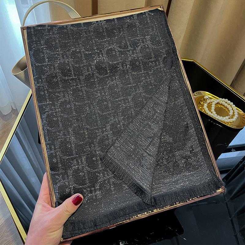 Simulation Silk Fashionable And Elegant High-End Long Silk Scarf Short Beard Shawl Long Scarf Tencel Cotton Gold Silk Scarf