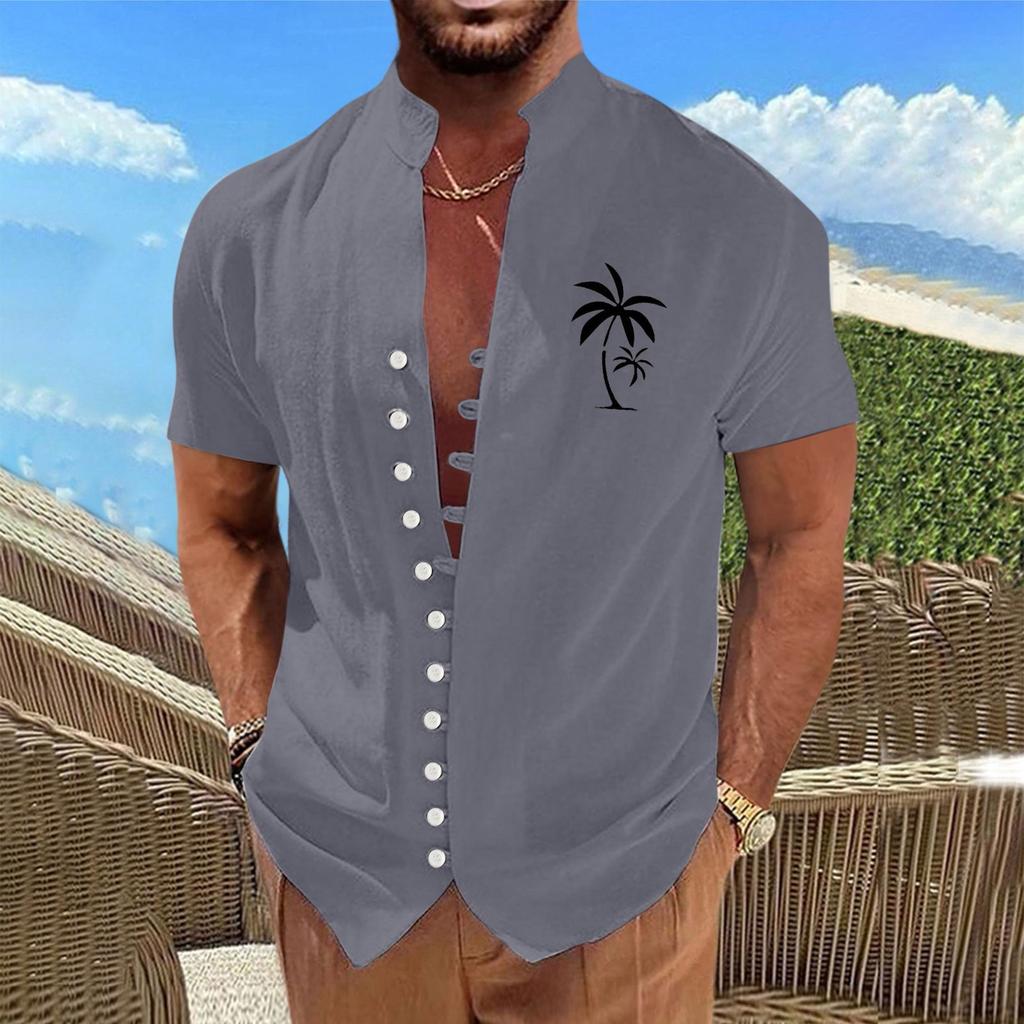 New Men's Retro Casual Loose Fitting Short Sleeved Printed Shirt