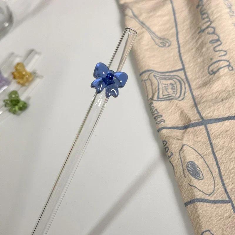 1pc 8mm Glass Straw, Reusable Drinking Straws Cute Butterfly Heat-Resistant Straw for Festival Party Wedding Cocktail Bar Beachs