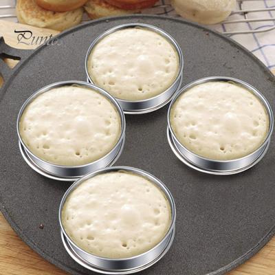 6 pezzi Anelli per muffin inglesi in acciaio inox Rivestimento antiaderente Stampo per dolci per la cottura Design con bordo arrotolato doppio Grado alimentare Anelli di cottura da 8 cm 10 cm