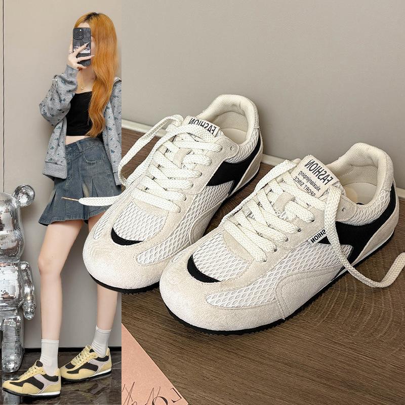 Korean Version of the Popular Mesh Breathable Sports and Leisure Shoes Women's Autumn 2025 New Niche Lace-up Flat-bottomed German Training Shoes