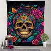 Colored Decorated Skulls and Flowers Digital Printing Polyester Wall Tapestry Suitable for Use Living Rooms Offices Bars Party