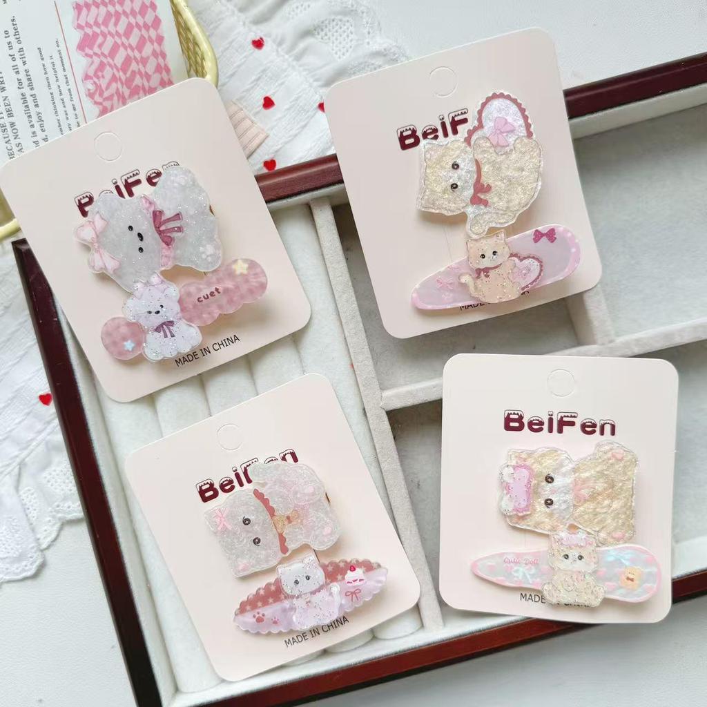 Cartoon Acrylic Kitten Puppy Hair Clip - Versatile Girly Duckbill for Children's Flyaway Bangs