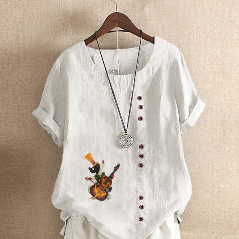 

Женская модная футболка с коротким рукавом и принтом «Музыкальная собака», свободная хлопковая рубашка, повседневная свободная летняя блузка, топы больших размеров 5XL белый