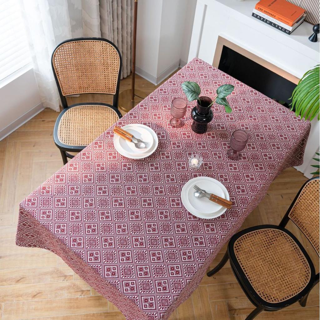 Tablecloth Jacquard Festival Table Cloth Red Thick Tablecloth Rhombus Geometry