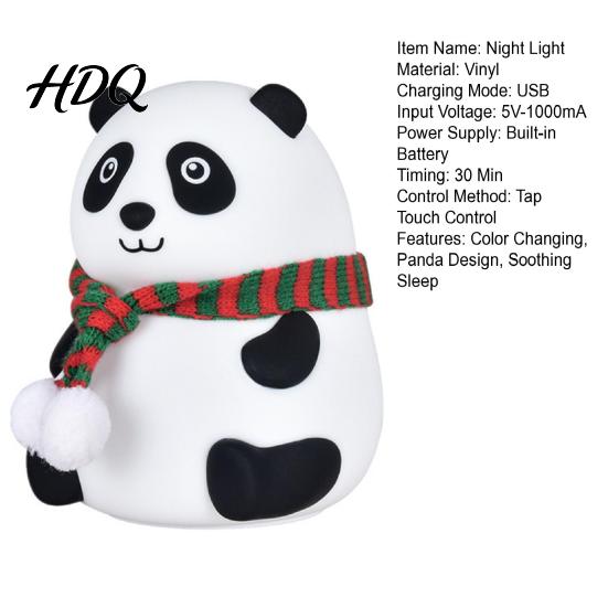 Panda Night Light Silicone LED Light Rechargeable Cartoon Bedside Lamp with 7 Children Room Nightlight Colors Soft Color Changing Desk for