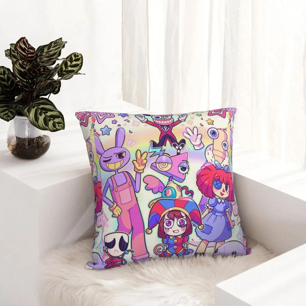 The Amazing Digital Circus Pillowcase Polyester Cushion Cover Decorative Pomni Jax Pillow Case Cover Seater Square