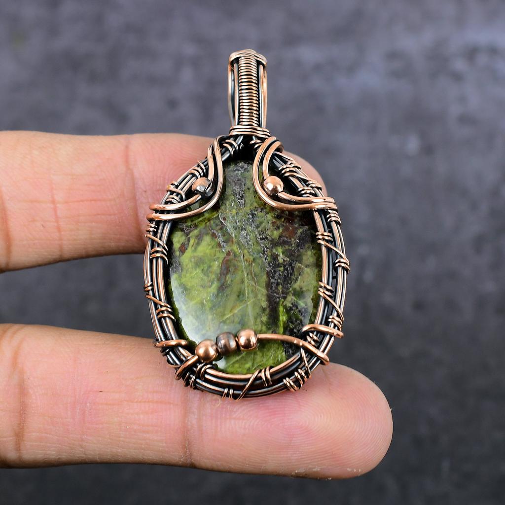 Dragon Jasper Gemstone Handmade Copper Wire Wrap Jewelry Pendant 2.29" l9O13