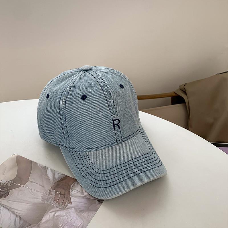 

Буква R Корейская вышитая джинсовая бейсболка Широкополая регулируемая летняя шляпа Light